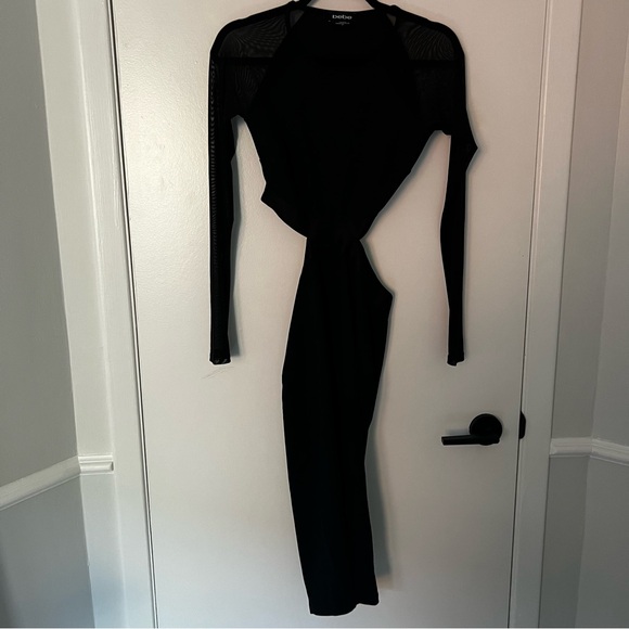 Bebe Midi Deep Navy and Black Mesh Cutout Dress - Picture 2 of 4